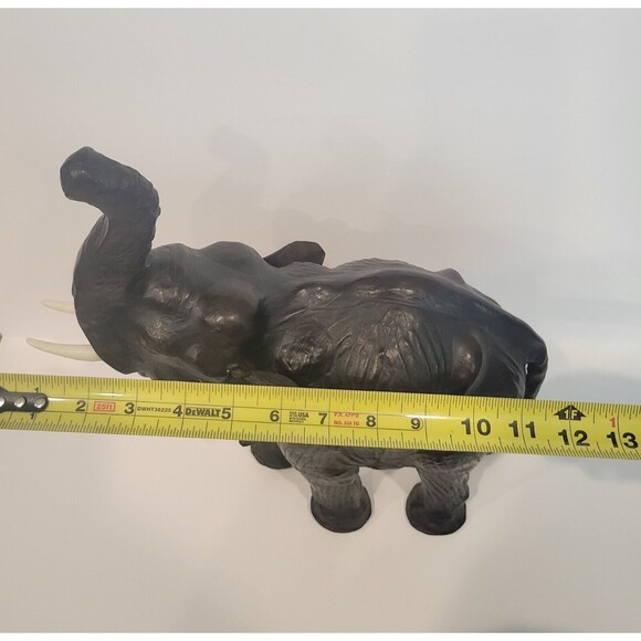 Elephant Black Leather Wrapped Vintage 13-14” Lucky Trunk Up Sculpture Statue - Picture 12 of 12